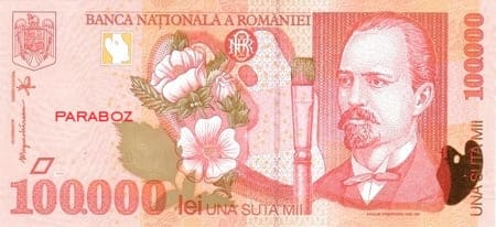 Romanya 100.000 RON ön yüz