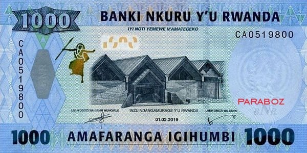 Rwanda 1.000 RWF ön yüz