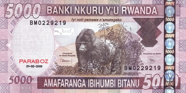 Rwanda 5.000 RWF ön yüz