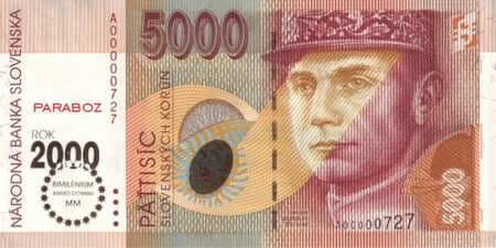 Slovakya Kronu 5.000 SSK ön yüz