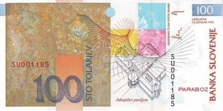 Slovenya Tolarjevi 100 SIT arka yüz