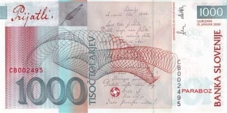 Slovenya Tolarjevi 1.000 SIT arka yüz