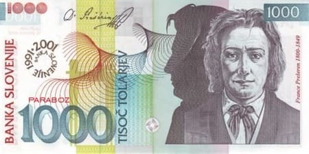Slovenya Tolarjevi 1.000 SIT ön yüz
