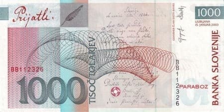 Slovenya Tolarjevi 1.000 SIT arka yüz