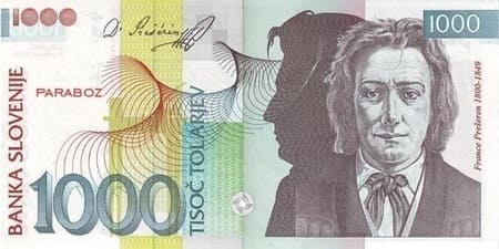 Slovenya Tolarjevi 1.000 SIT ön yüz
