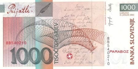 Slovenya Tolarjevi 1.000 SIT arka yüz