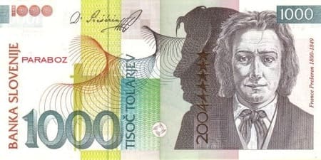 Slovenya Tolarjevi 1.000 SIT ön yüz