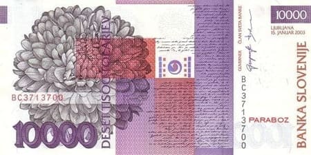 Slovenya Tolarjevi 10.000 SIT arka yüz