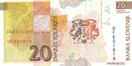 Slovenya Tolarjevi 20 SIT arka yüz