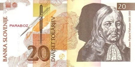 Slovenya Tolarjevi 20 SIT ön yüz