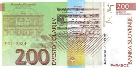 Slovenya Tolarjevi 200 SIT arka yüz