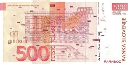 Slovenya Tolarjevi 500 SIT arka yüz