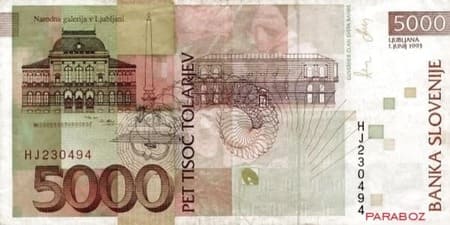 Slovenya Tolarjevi 5.000 SIT arka yüz