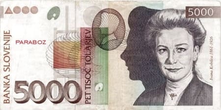 Slovenya Tolarjevi 5.000 SIT ön yüz
