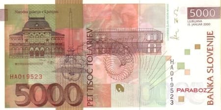 Slovenya Tolarjevi 5.000 SIT arka yüz