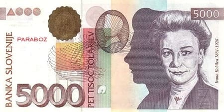 Slovenya Tolarjevi 5.000 SIT ön yüz