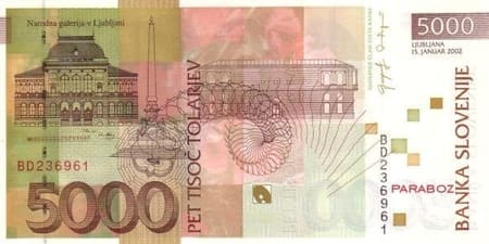 Slovenya Tolarjevi 5.000 SIT arka yüz