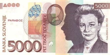 Slovenya Tolarjevi 5.000 SIT ön yüz