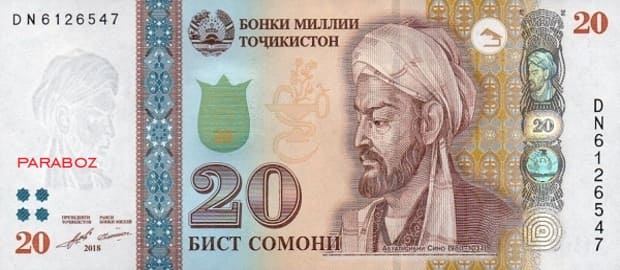 Tacikistan 20 TJS ön yüz