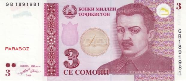 Tacikistan 3 TJS ön yüz