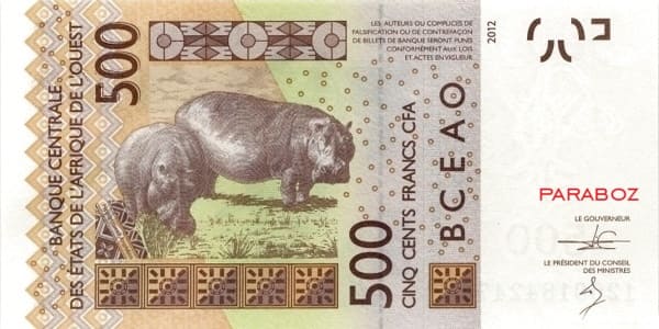 Togo 500 XOF arka yüz