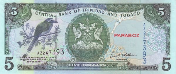 Trinidad ve Tobago 5 TTD ön yüz