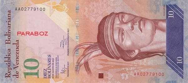 Venezuela 10 VEF ön yüz