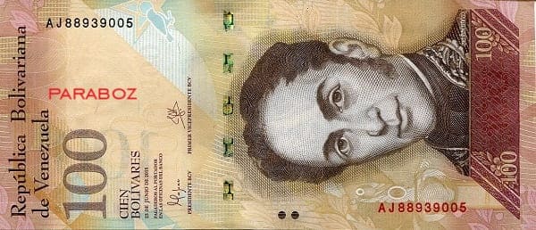 Venezuela 100 VEF ön yüz