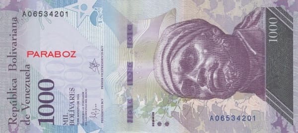 Venezuela 1.000 VEF ön yüz