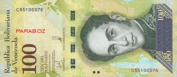 Venezuela 100.000 VEF ön yüz