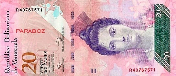 Venezuela 20 VEF ön yüz