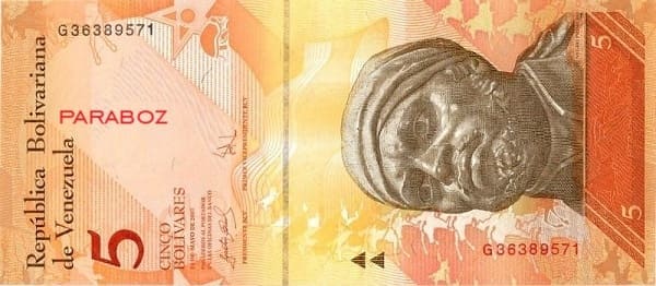 Venezuela 5 VEF ön yüz