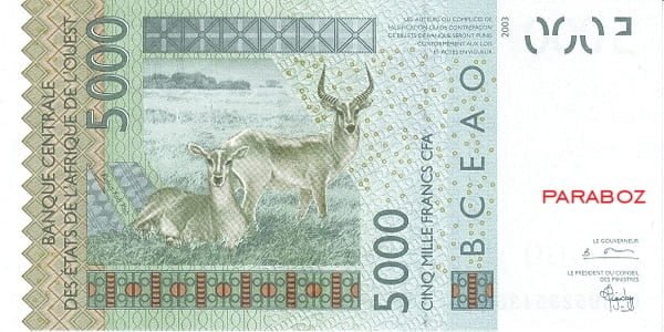 Batı Afrika Devletleri (XOF) 5.000 XOF arka yüz