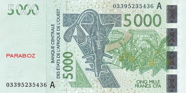 Batı Afrika Devletleri (XOF) 5.000 XOF ön yüz