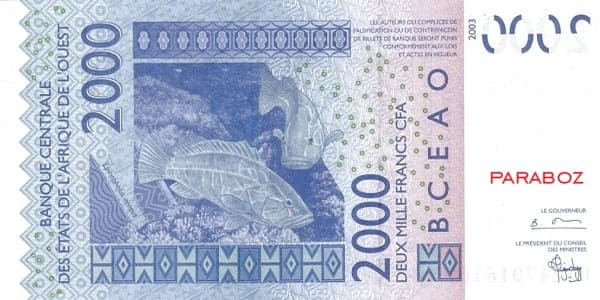 Batı Afrika Devletleri (XOF) 2.000 XOF arka yüz