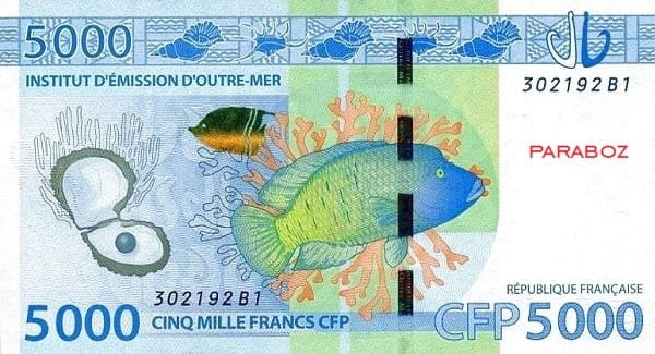 Yeni Kaledonya 5.000 XPF arka yüz