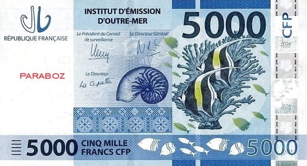 Yeni Kaledonya 5.000 XPF ön yüz