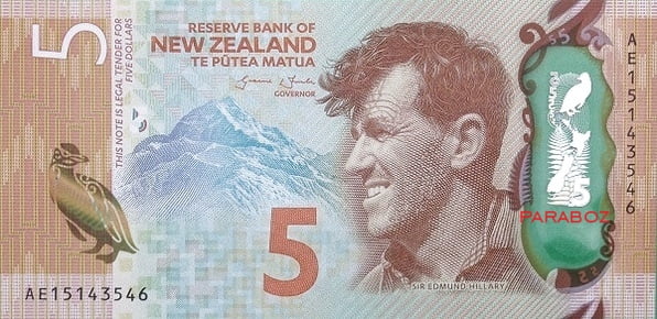 Yeni Zelanda 5 NZD ön yüz