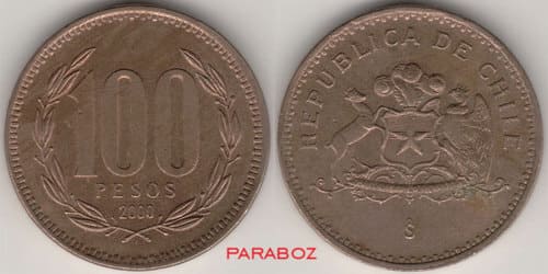 CLP chile 100 pesos coins 2000