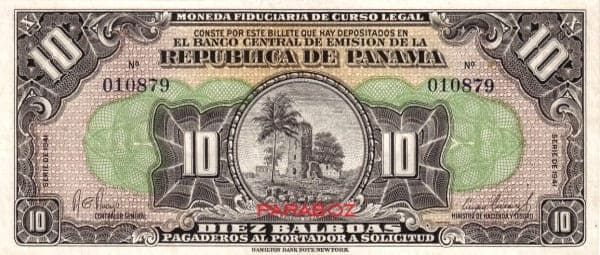 PANAMA 10 Balboas ON 1941
