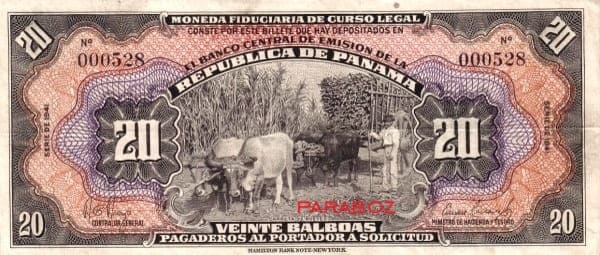 PANAMA 20 Balboas ON 1941