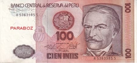 PEN PERU 100 intis ON 1985-1991
