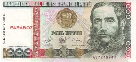 PEN PERU 1000 intis ON 1985-1991