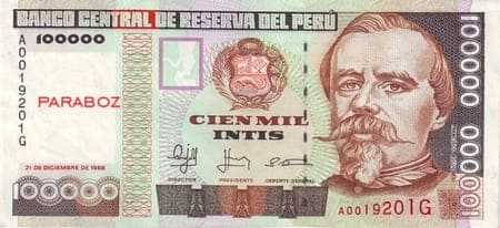 PEN PERU 100000 intis ON 1985-1991