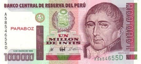 PEN PERU 1000000 intis ON 1985-1991