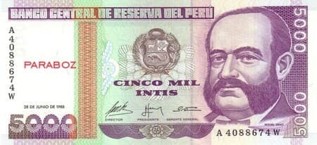 PEN PERU 5000 intis ON 1985-1991
