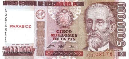 PEN PERU 5000000 intis ON 1985-1991