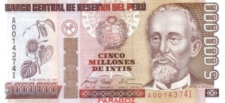 PEN PERU 5000000 intis ON 1985-1991A
